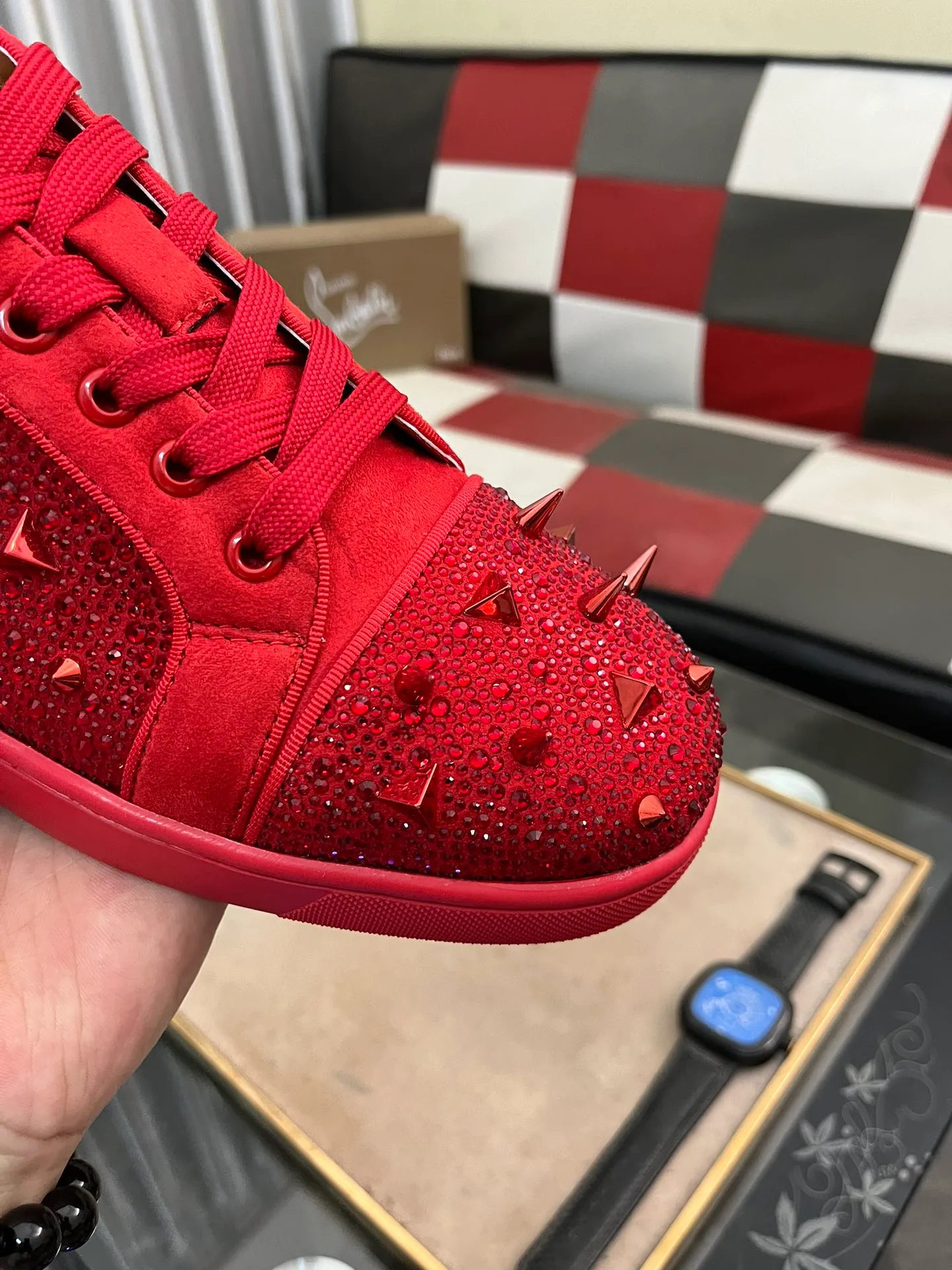 Men's shoes 💰480⌚️⌚️christian louboutin (CL red sole shoes) counter hot diamond series, casual sneakers 📢 📢 📢 Exclusive hot style release🎈🎈💪Movable latex feet👻Finished outsole line [Deyi] Global supply😝 [Top version]: Original imported cowhide upper, top original leather lining, original open-molded TPU outsole, original 1:1 detail processing, original shoe last, large number of ready-made code numbers: 38-44